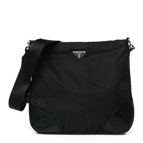 PRADA Tessuto Nylon Soft Calf Shoulder Bag Black